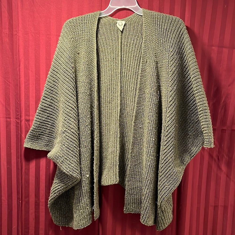 Anthropologie Oversized Green and Metallic Threading Poncho Style Cardigan/Shawl